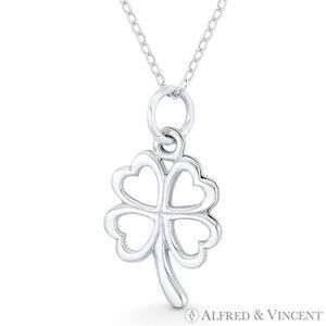 4-Heart Shamrock Leaf Irish Luck Charm Pendant in .925 Sterling Silver